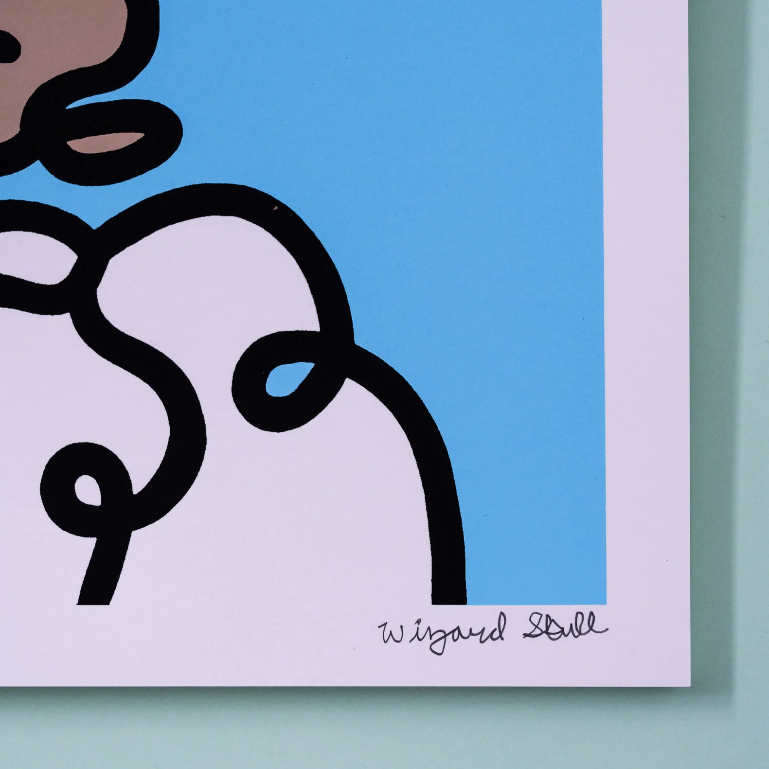Detail and artist Wizard Skull signature of Simpsons Homer with wobbly lines as a screen print edition