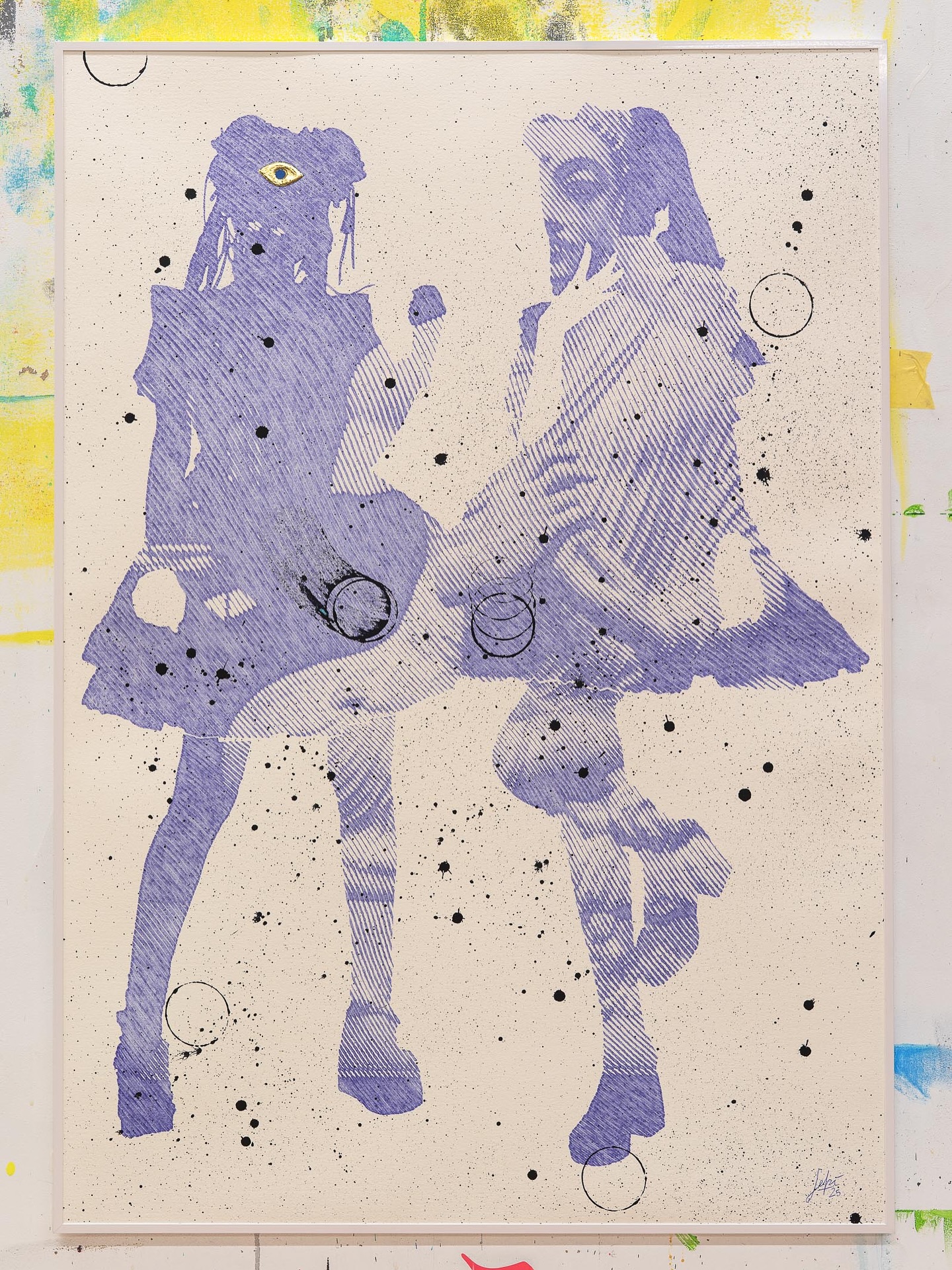 Japan 2000 - 100x70cm Robotic Pend Drawing, Spray Paint, acrylic Paint, gold leaf on quality...